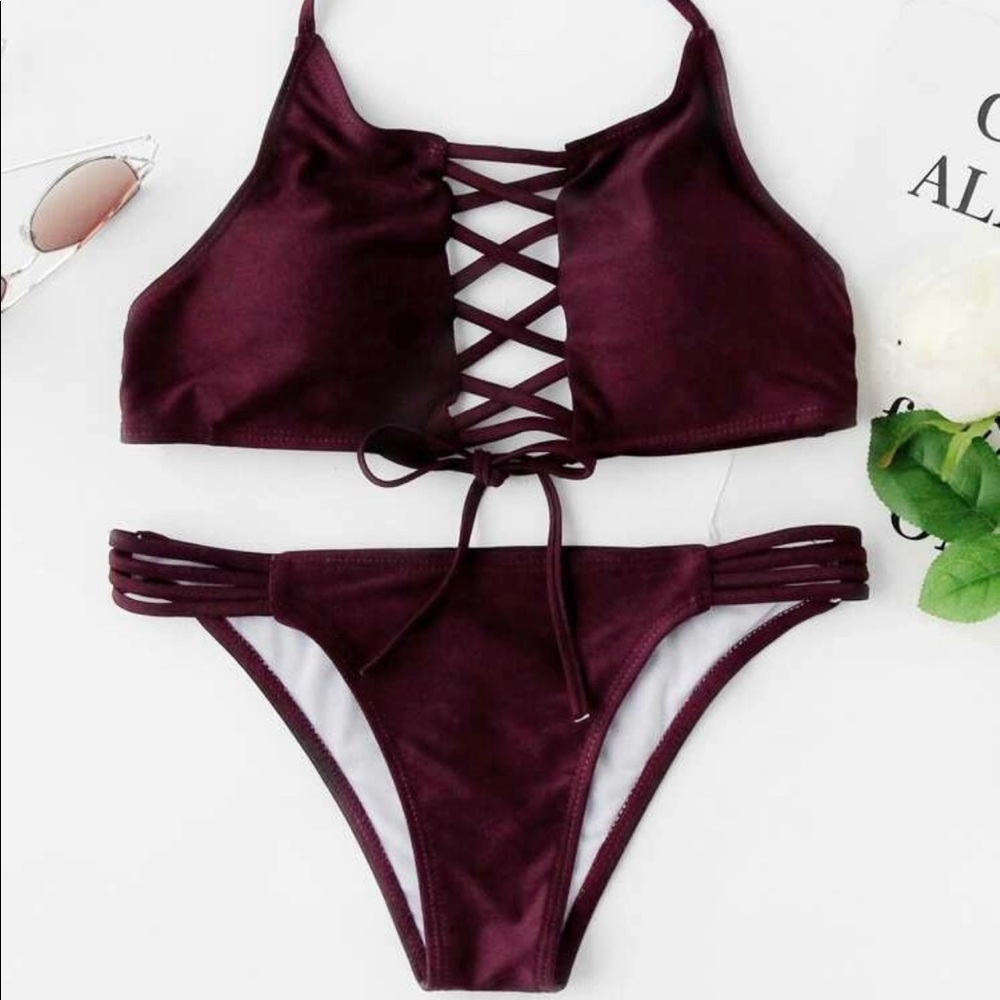 Burgundy halter style bikini set new